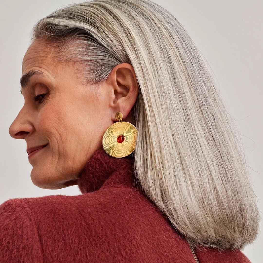 Kalevala Kosmos earrings, bronze and sea amber, Kalevala Modern