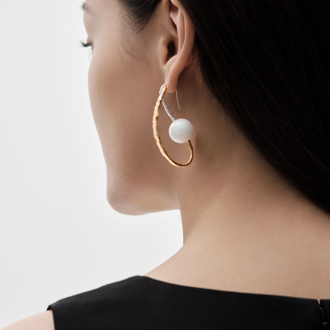 Kalevala Itu Earrings, Silver, Gold Plating and Glass Pearl, Kalevala Modern, 261001403JK