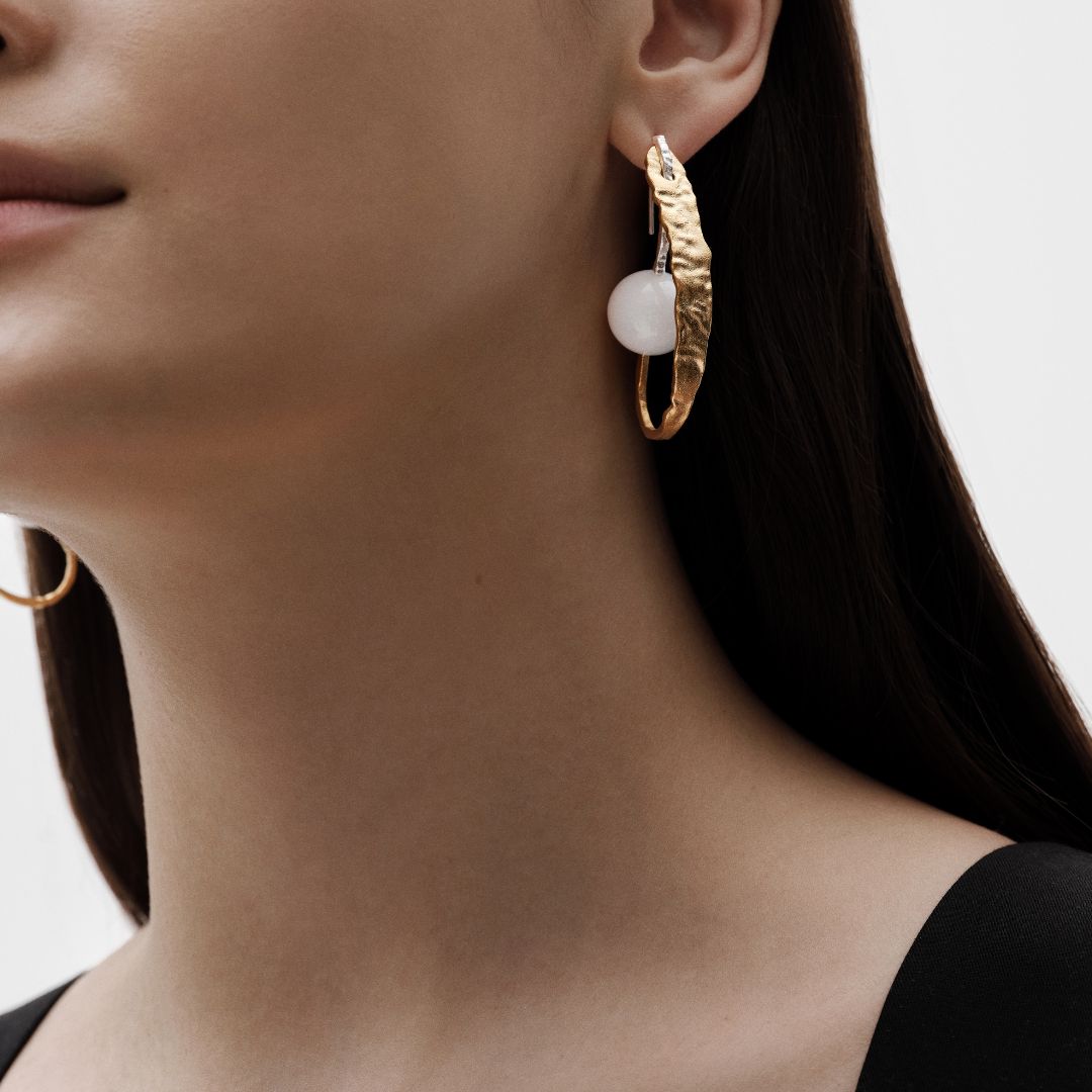 Kalevala Itu Earrings, Silver, Gold Plating and Glass Pearl, Kalevala Modern, 261001403JK