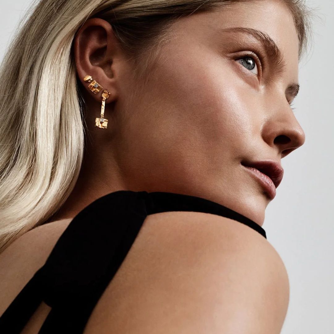 Kalevala Thai Earrings, Long, Yellow Gold, Art by Kalevala